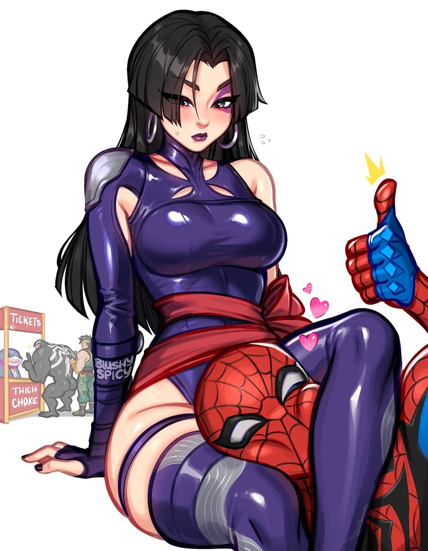 spider-man, psylocke, venom, jeff the land shark, and iron fist (marvel and 3 more) drawn by blushyspicy