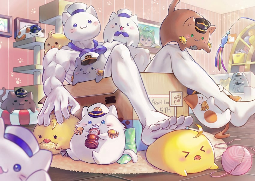 manjuu, akashi, meowfficer, and lime (azur lane) drawn by mahos_san