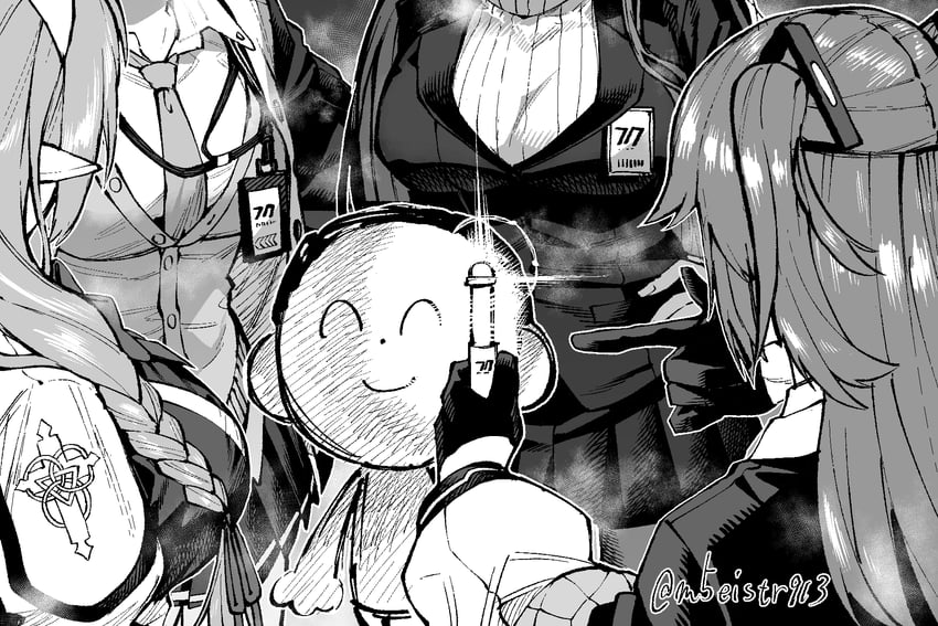 sensei, yuuka, doodle sensei, rio, chihiro, and 1 more (blue archive and 1 more) drawn by jazz_(fukukan)