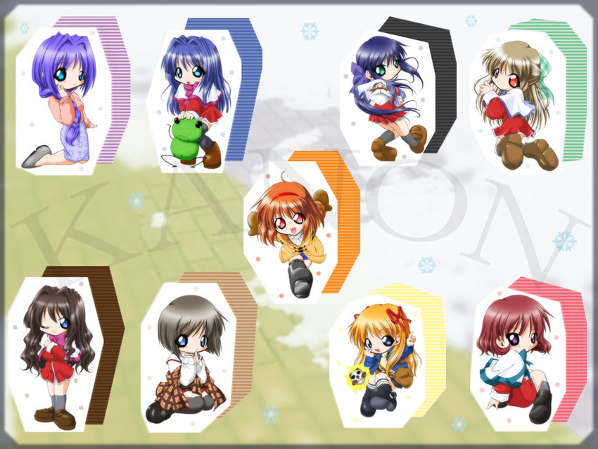 tsukimiya ayu, minase nayuki, minase akiko, sawatari makoto, kawasumi mai, and 4 more (kanon)