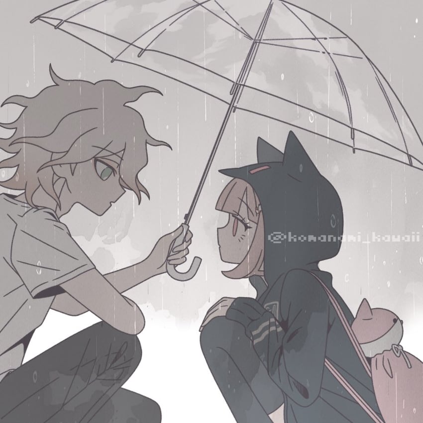 nanami chiaki and komaeda nagito (danganronpa and 1 more) drawn by komanami_kawaii
