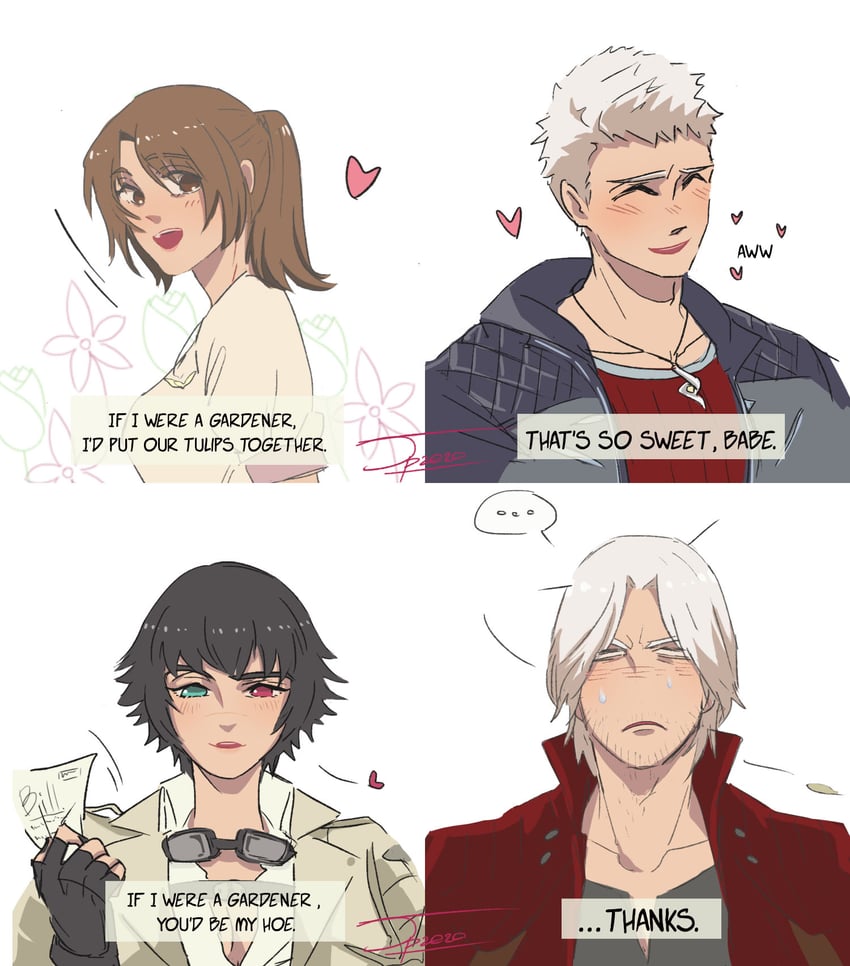 dante, lady, nero, and kyrie (devil may cry and 1 more) drawn by jumpoon