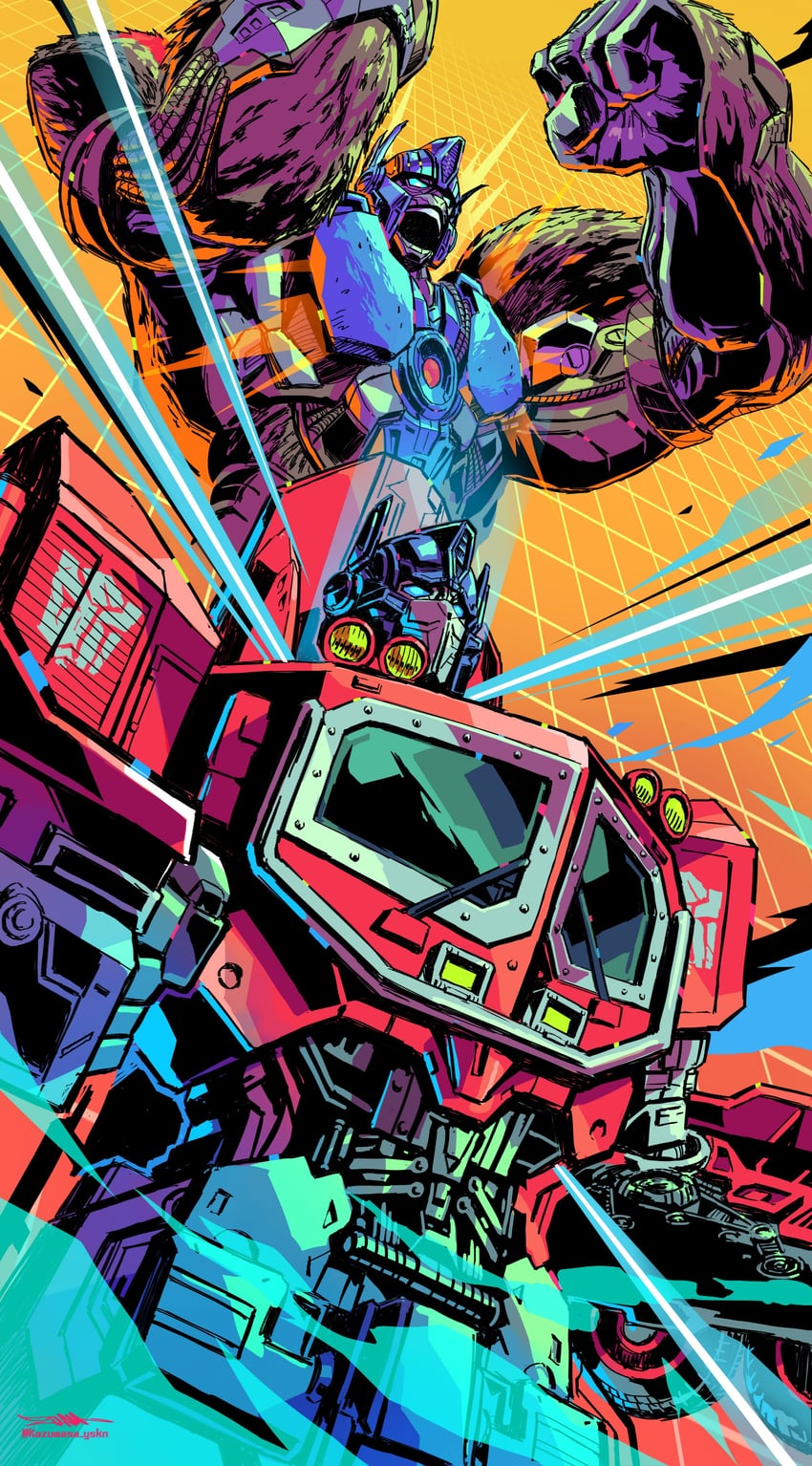 optimus prime and optimus primal (transformers and 1 more) drawn by yasukuni_kazumasa
