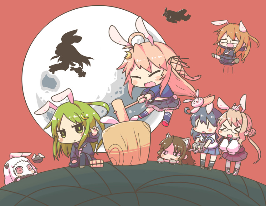 shimakaze, ushio, northern ocean princess, rensouhou-chan, ashigara, and 4 more (kantai collection) drawn by inishie