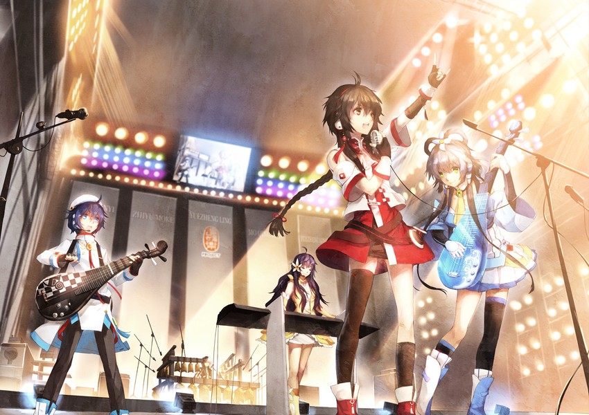 luo tianyi, yuezheng ling, zhiyu moke, mo qingxian, and yuezheng longya (vocaloid and 1 more) drawn by scorpion5050