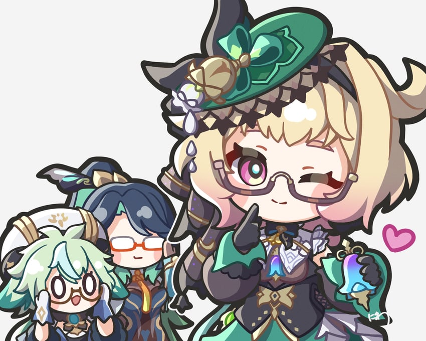sucrose, xianyun, and emilie (genshin impact) drawn by niwa_2810
