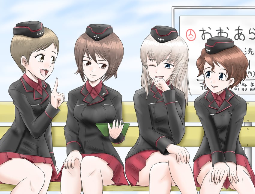 nishizumi maho, itsumi erika, akaboshi koume, and kojima emi (girls und panzer) drawn by harukai-i
