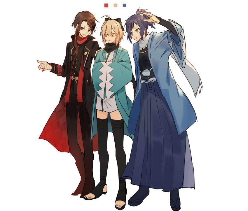 okita souji, kashuu kiyomitsu, and yamato-no-kami yasusada (fate and 3 more) drawn by tsugutoku