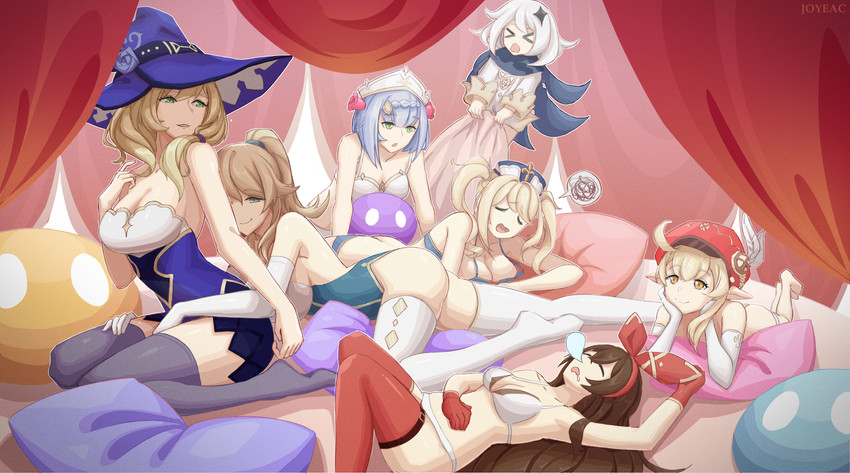 paimon, klee, barbara, jean, amber, and 6 more (genshin impact) drawn by joyeac