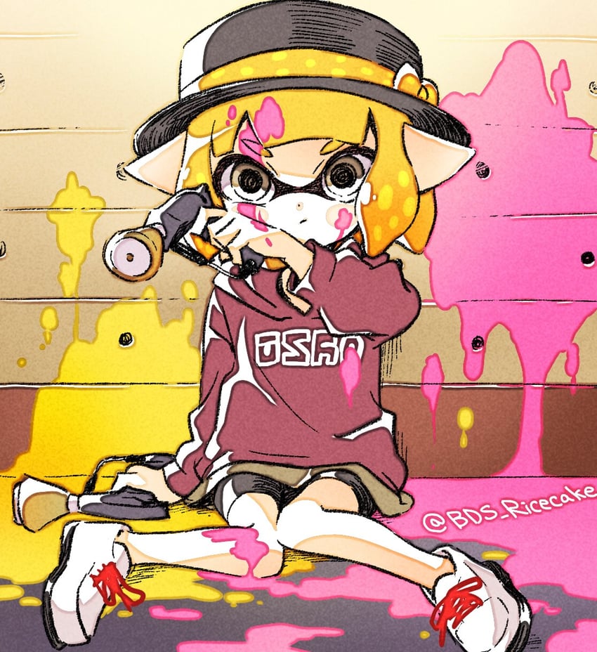 inkling player character and inkling girl (splatoon) drawn by sen_squid