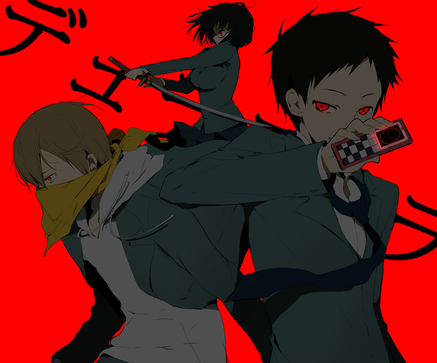 sonohara anri, ryuugamine mikado, and kida masaomi (durarara!!) drawn by kl_(dgzonbi)