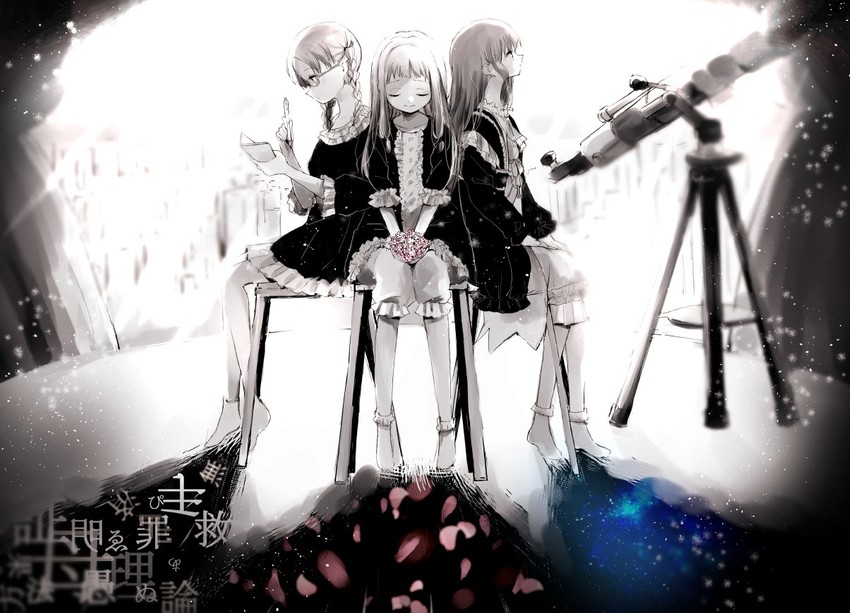 tamaki ui, satomi touka, and hiiragi nemu (mahou shoujo madoka magica and 1 more) drawn by ranan