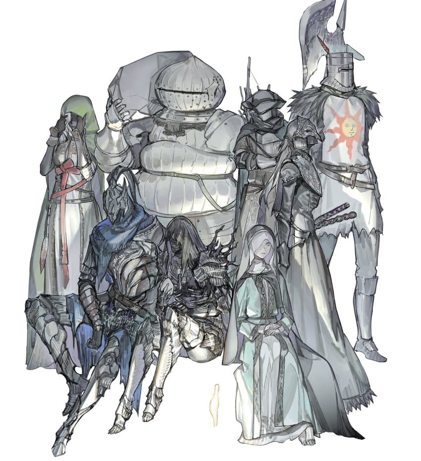 recluse, artorias the abysswalker, solaire of astora, wylder, emerald herald, and 7 more (elden ring and 1 more) drawn by riio