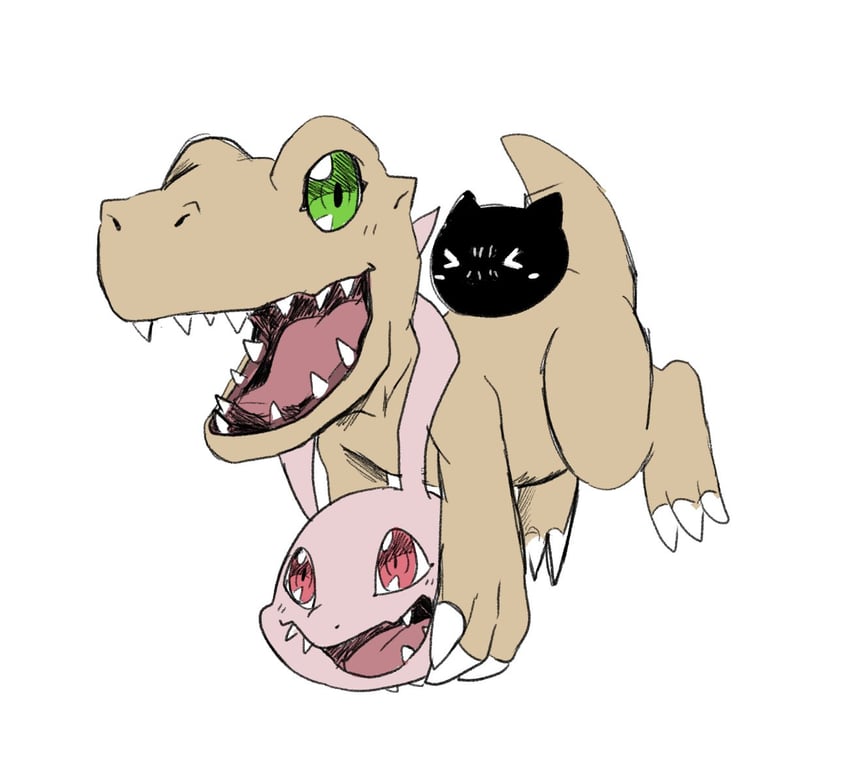 agumon, koromon, and botamon (digimon) drawn by slayer_dramonz
