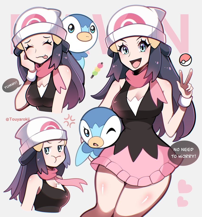 dawn and piplup (pokemon and 1 more) drawn by touyarokii