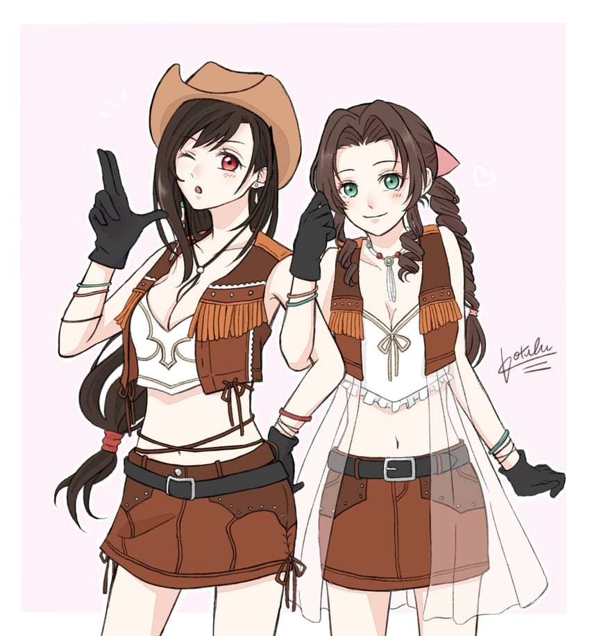 tifa lockhart and aerith gainsborough (final fantasy and 2 more) drawn by kt9_ct