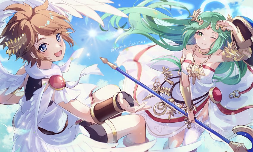 palutena and pit (kid icarus) drawn by norimaki_(nrmk_norinori)
