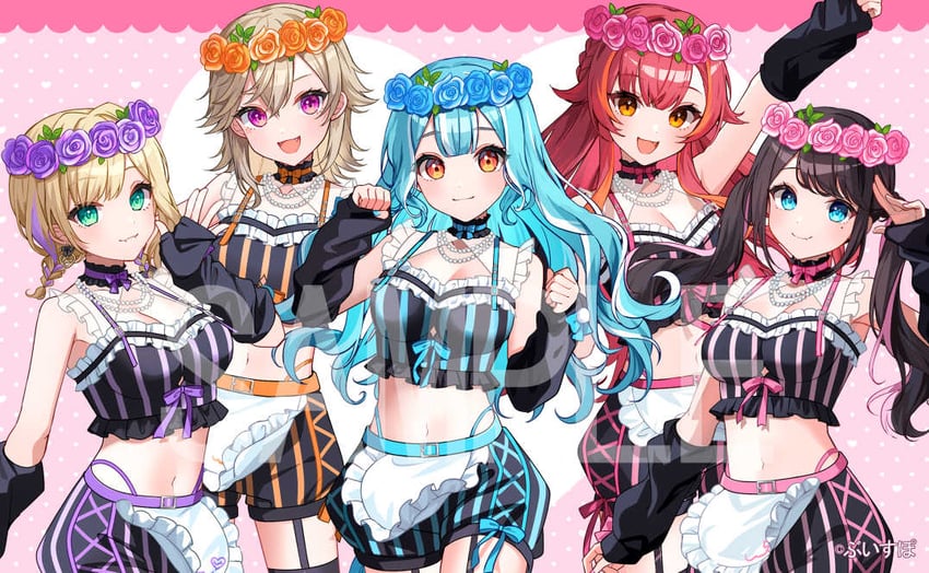 kurumi noah, nekota tsuna, komori met, kaga nazuna, and shiranami ramune (vspo! and 2 more) drawn by goroo_(eneosu)