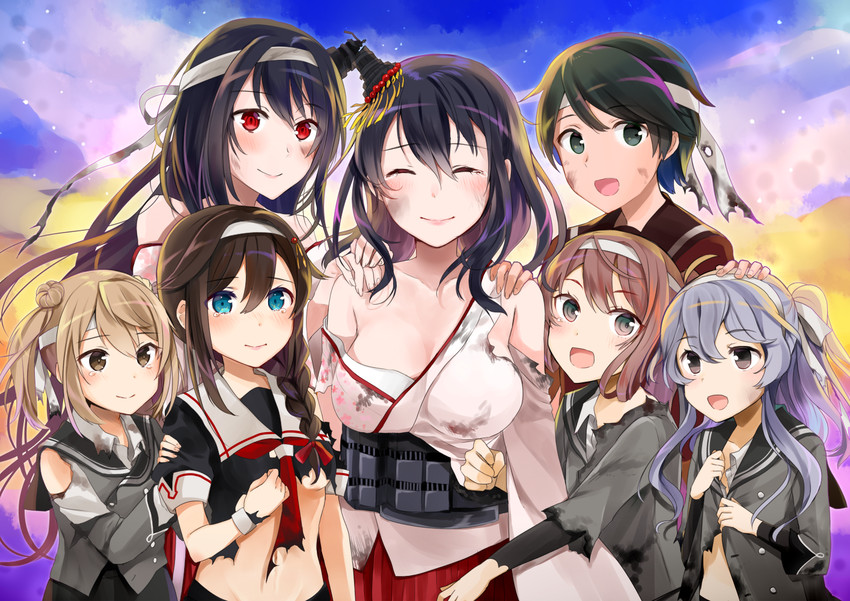 shigure, shigure kai ni, yamashiro, fusou, mogami, and 4 more (kantai collection) drawn by yunamaro