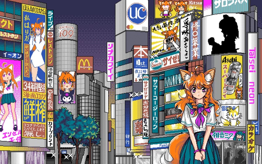 hatsune miku, hakurei reimu, tails, kuromi, neco-arc, and 1 more (original and 11 more) drawn by sadmomiji