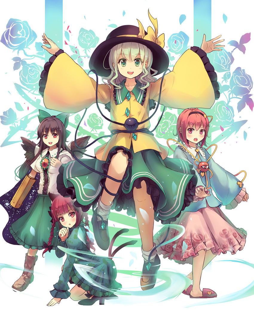 komeiji koishi, komeiji satori, kaenbyou rin, and reiuji utsuho (touhou) drawn by culter