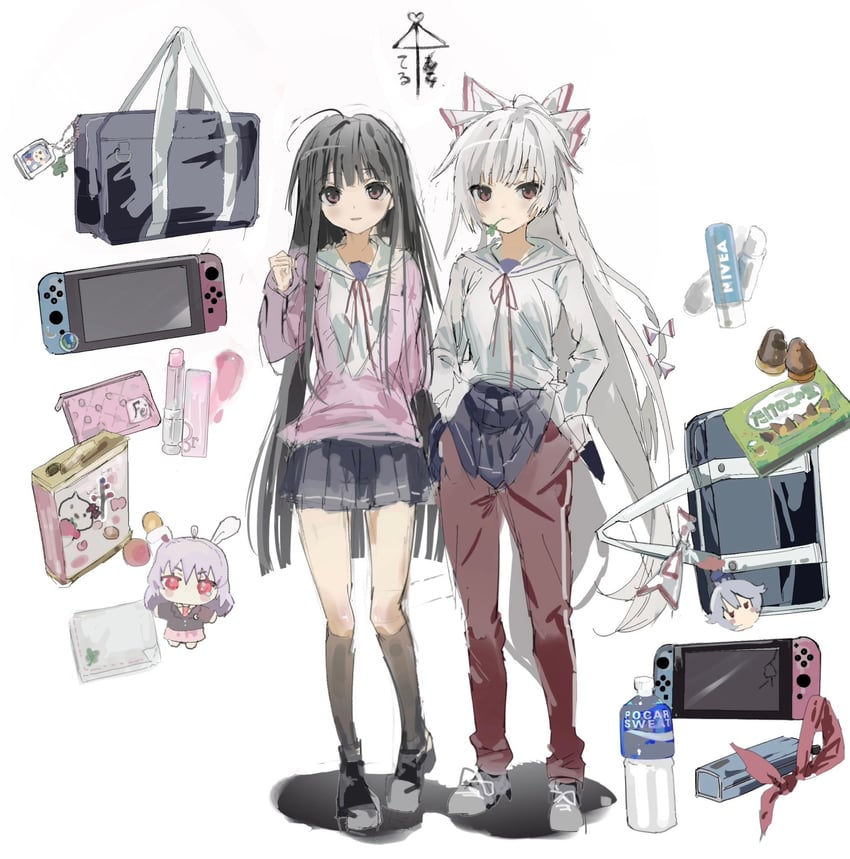 reisen udongein inaba, fujiwara no mokou, kamishirasawa keine, houraisan kaguya, and yagokoro eirin (touhou) drawn by sesmkun