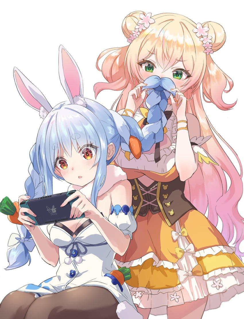 usada pekora and momosuzu nene (hololive) drawn by loup