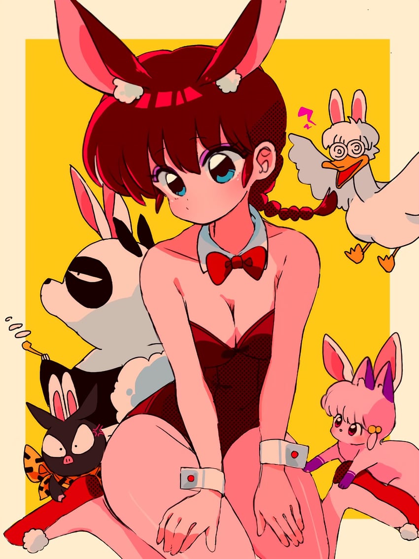 ranma-chan, p-chan, saotome genma, shampoo, and mousse (ranma 1/2) drawn by sanamaru_(sana79261827)