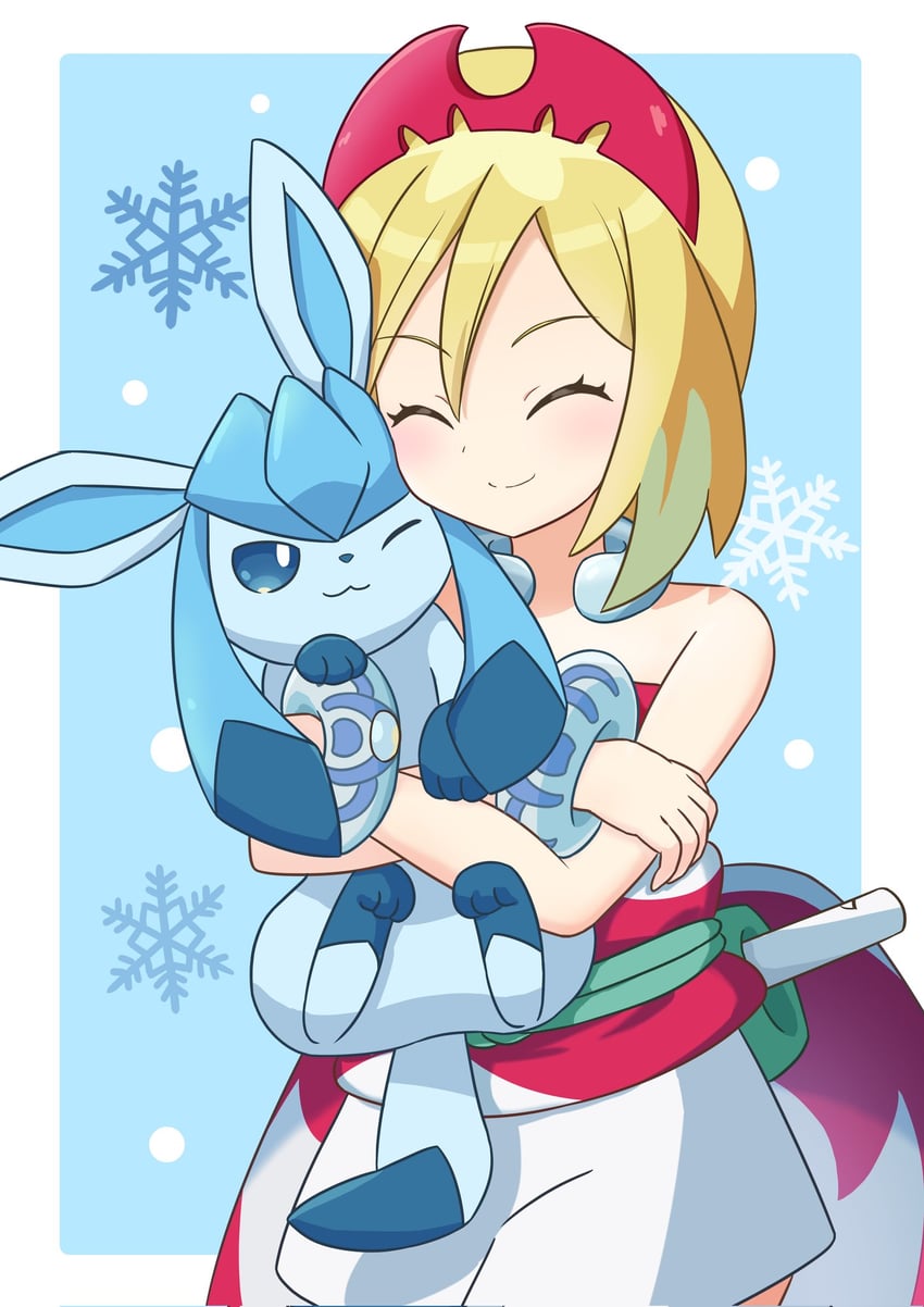 glaceon and irida (pokemon and 1 more) drawn by neko_gyoza