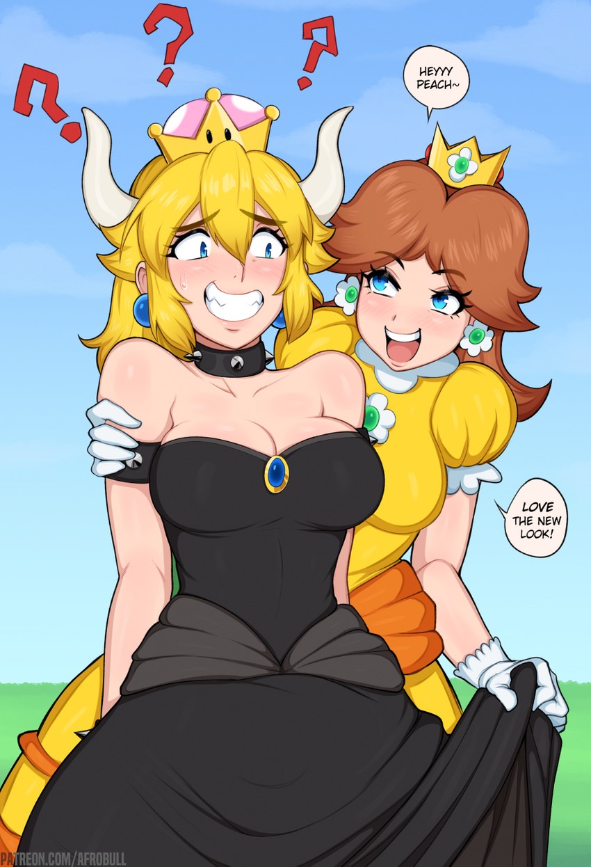 bowsette and princess daisy (mario and 1 more) drawn by afrobull