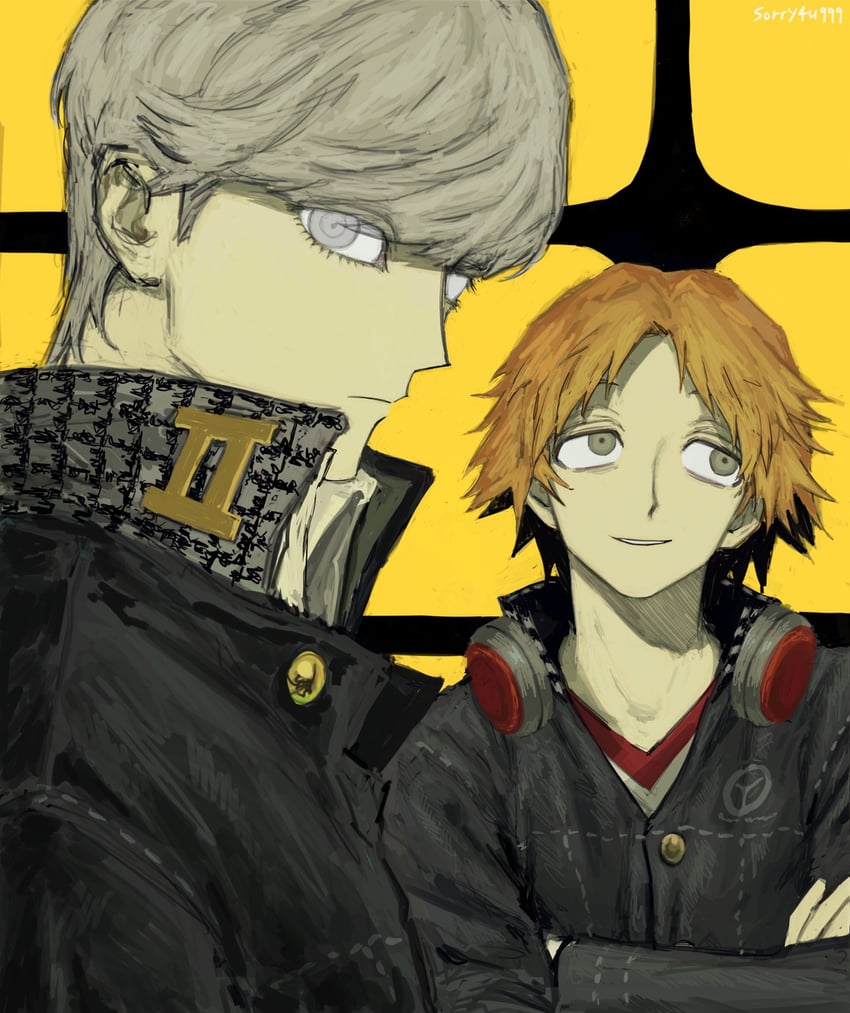 narukami yu and hanamura yousuke (persona and 1 more) drawn by sorry4u999