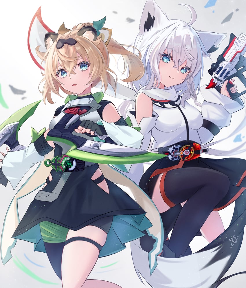 shirakami fubuki, kazama iroha, kamen rider geats, and kamen rider tycoon (hololive and 2 more) drawn by soma443