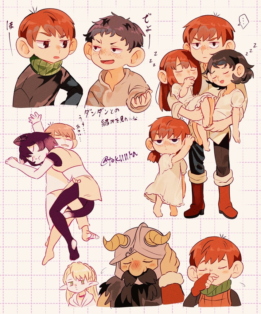marcille donato, senshi, chilchuck tims, izutsumi, mayjack, and 2 more (dungeon meshi) drawn by tokuura