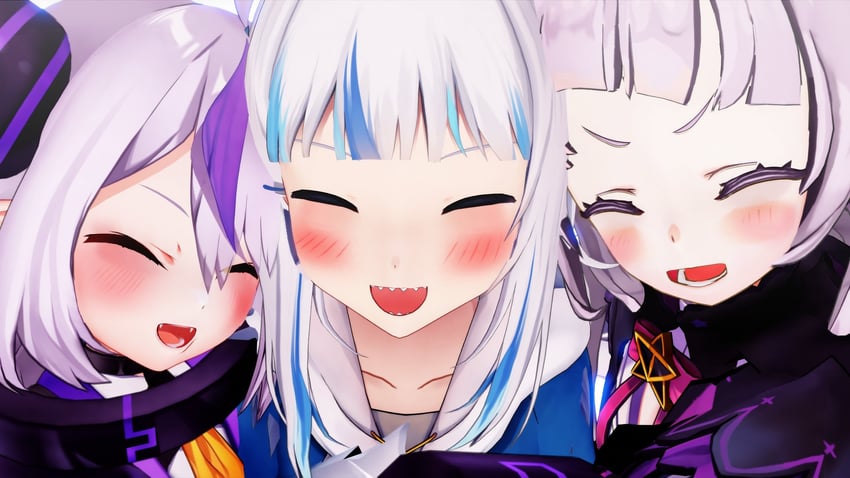 gawr gura, murasaki shion, and la+ darknesss (hololive and 1 more) drawn by mithras_custom