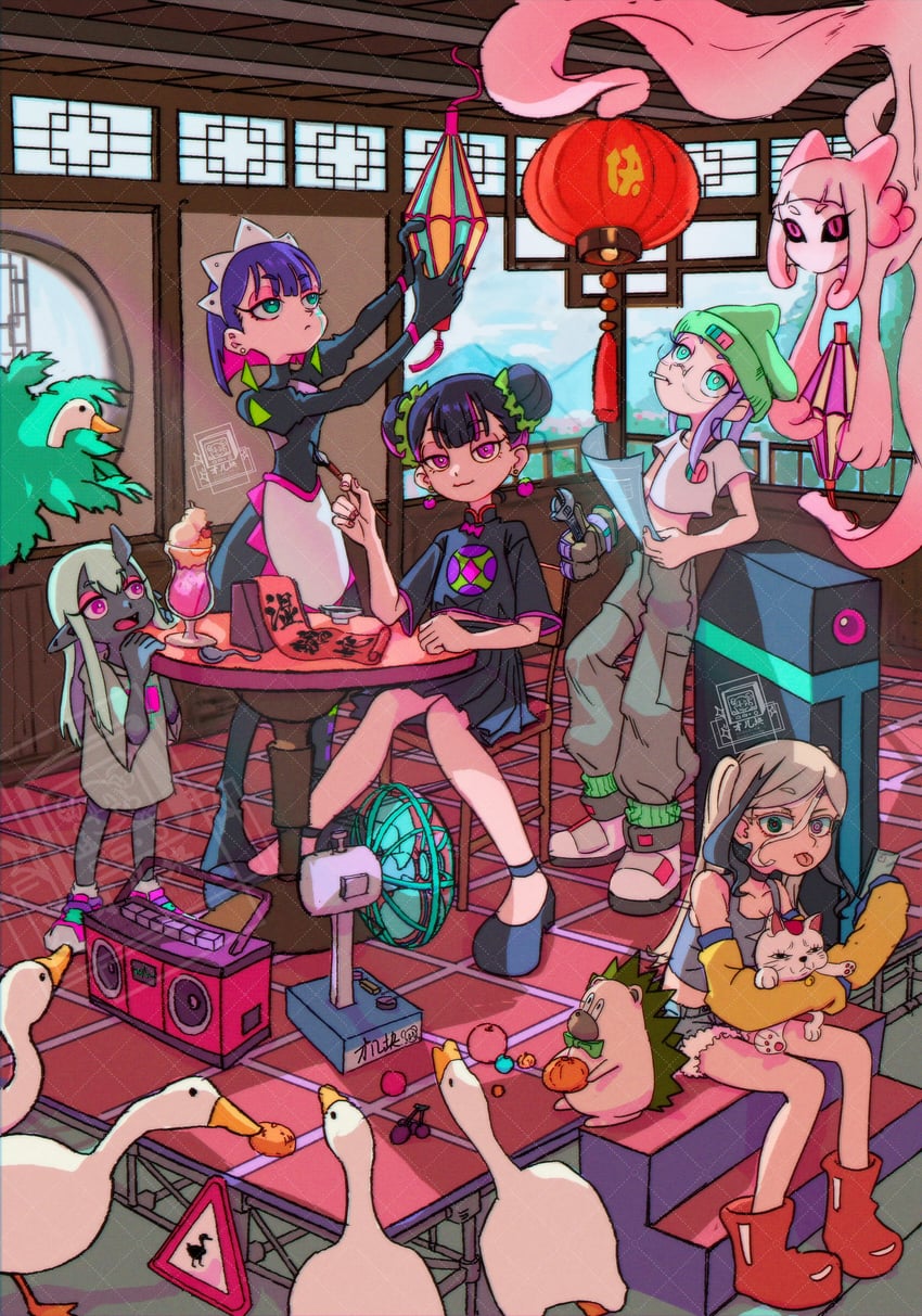 turbo granny, uniguri, nira-chan, nanashi, robota, and 1 more (dandadan and 5 more) drawn by cjkllllc