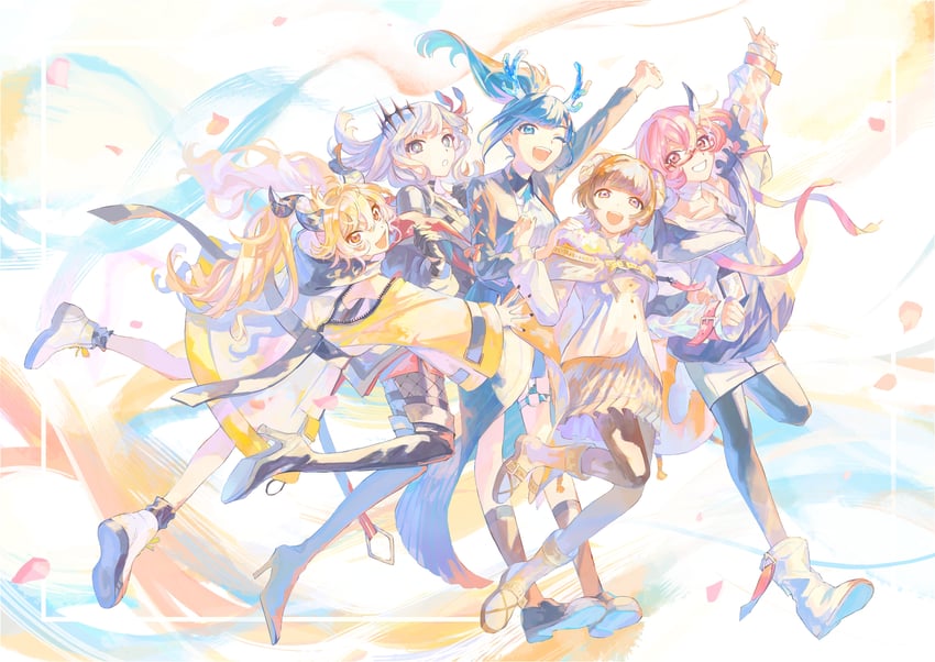 kagase uno, kashi otoha, hitoshiro itsuki, alba sera, and maru nanamona (versen) drawn by bio_l_oid
