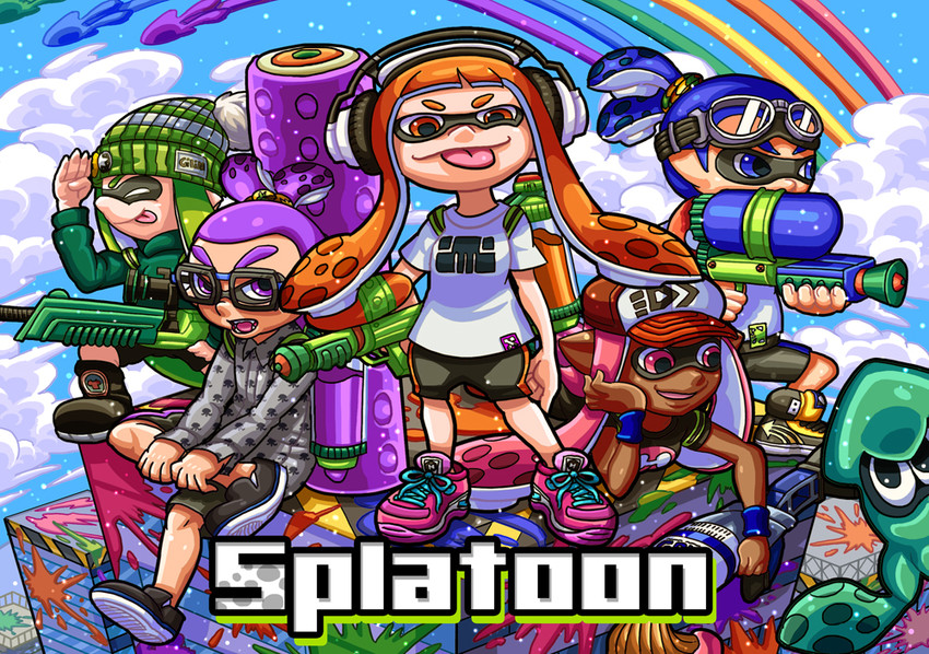 inkling player character, inkling girl, and inkling boy (splatoon and 1 more) drawn by shouyu_senbei