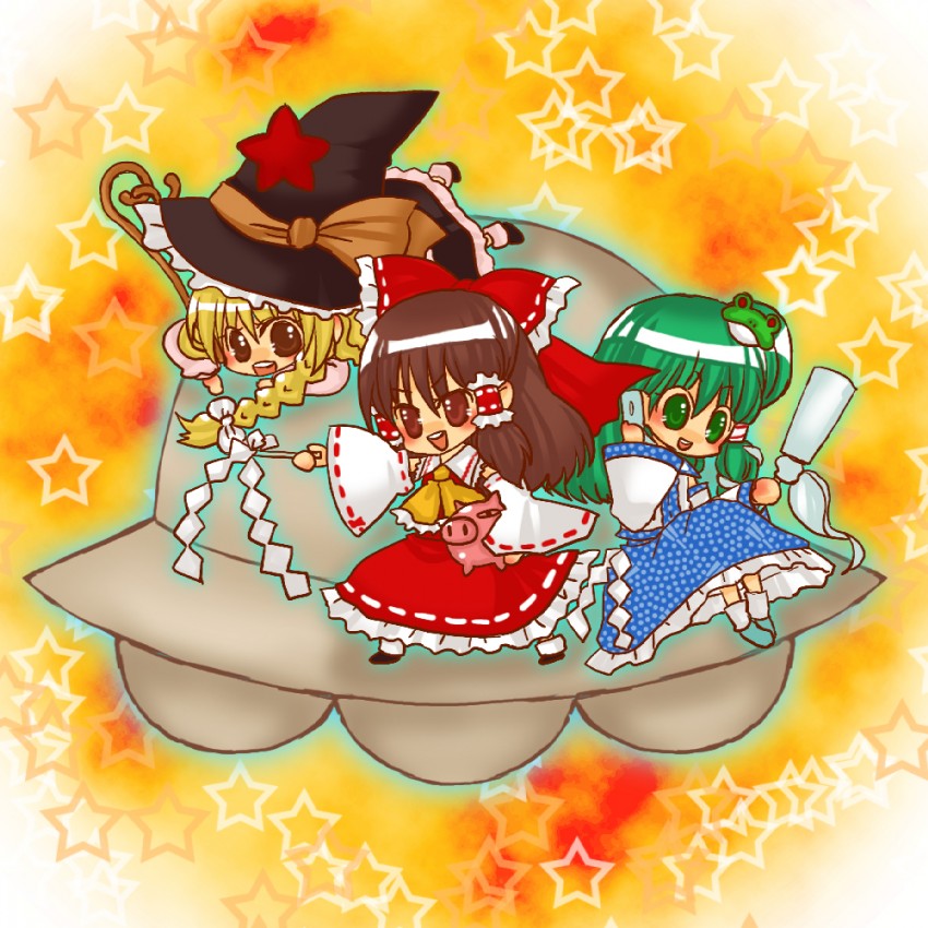 hakurei reimu, kirisame marisa, and kochiya sanae (touhou) drawn by seiza_(kizunahayo)