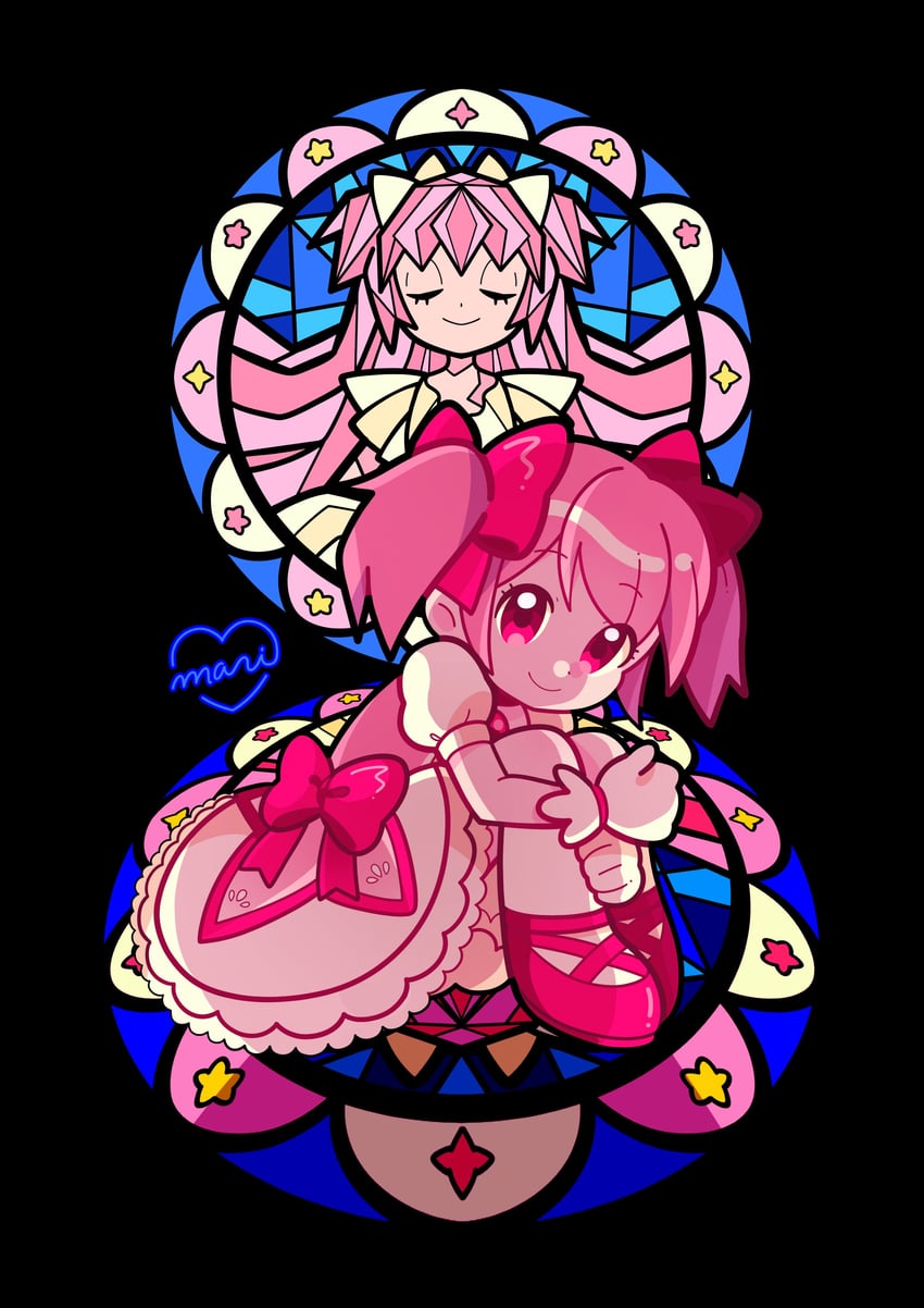 kaname madoka and ultimate madoka (mahou shoujo madoka magica) drawn by marikyuunn
