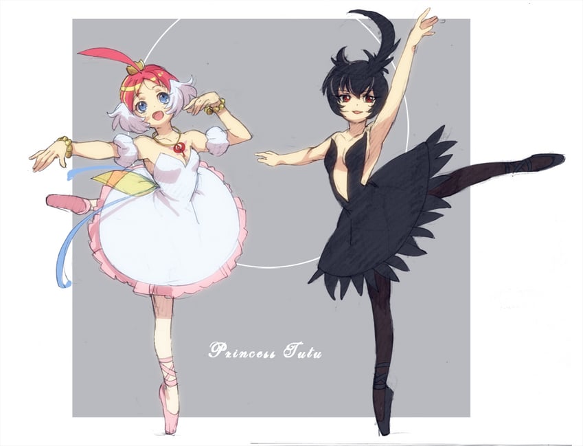 ahiru, princess tutu, rue, and princess kraehe (princess tutu) drawn by oppaisagara