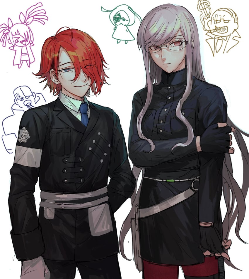yomi hellsmile, seth burroughs, martina electro, guillaume hall, dominic fulltank, and 1 more (master detective archives: rain code) drawn by nasubinonono