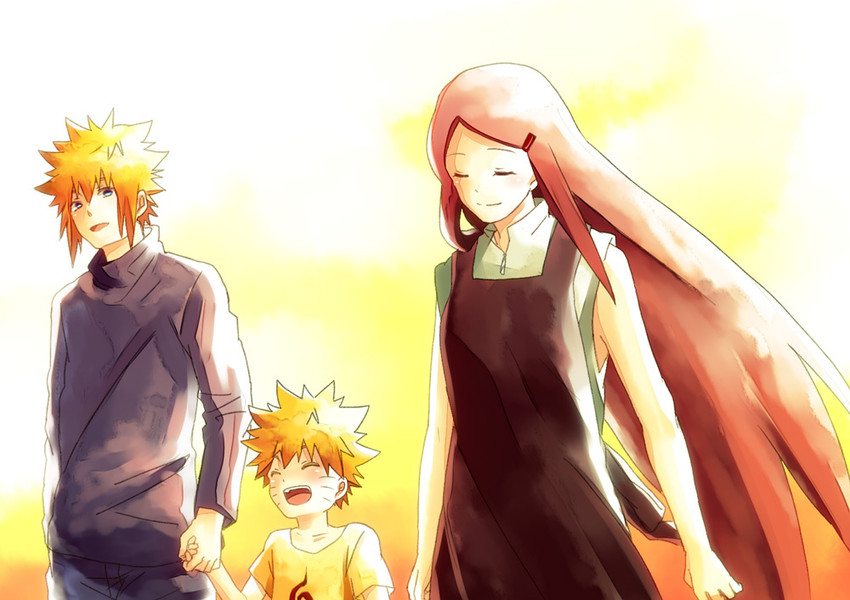 uzumaki naruto, uzumaki kushina, and namikaze minato (naruto) drawn by fujishima_akira