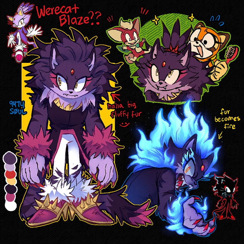 blaze the cat, marine the raccoon, and chip (sonic and 2 more) drawn by 9474s0ul