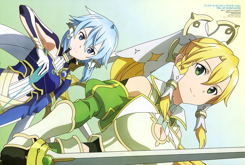 sinon and leafa (sword art online and 2 more) drawn by aquastar_inc.