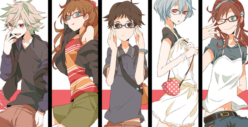 souryuu asuka langley, ayanami rei, ikari shinji, nagisa kaworu, and makinami mari illustrious (neon genesis evangelion and 2 more) drawn by kinari