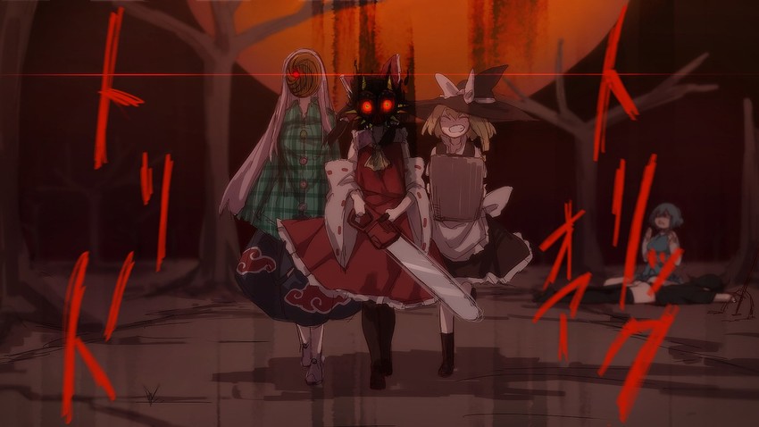 hakurei reimu, kirisame marisa, tatara kogasa, houjuu nue, hata no kokoro, and 3 more (touhou and 3 more) drawn by terimayo