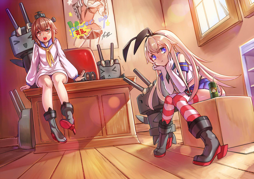 shimakaze, yukikaze, rensouhou-chan, and naka (kantai collection) drawn by shennai_misha