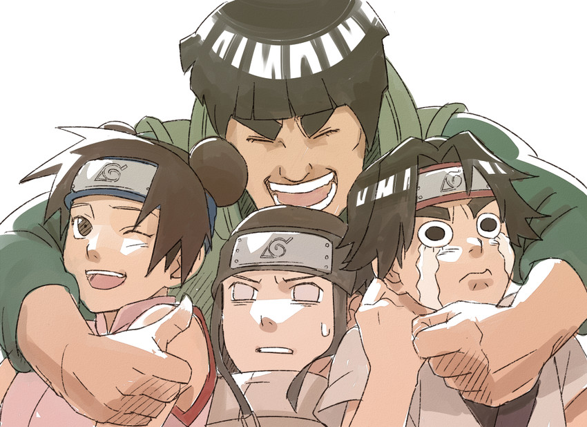 tenten, rock lee, hyuuga neji, and might guy (naruto) drawn by touno_(tou-a)