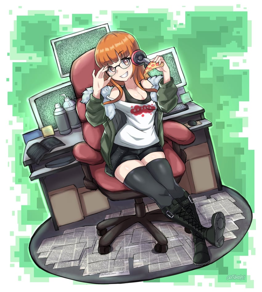 sakura futaba (persona and 1 more) drawn by artsheops