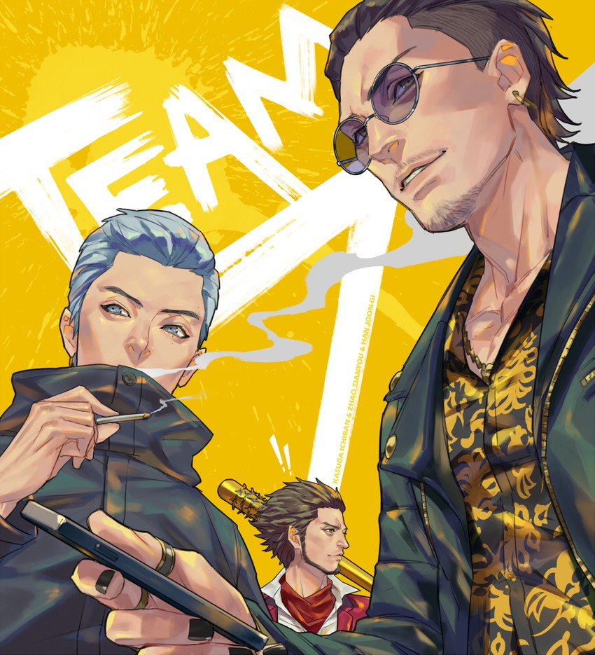 kasuga ichiban, zhao tianyou, and han joon-gi (ryuu ga gotoku and 1 more) drawn by talgi